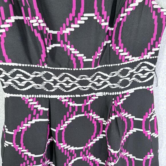 Cato Dress Womens Sz 8 Black Pink White Pockets Sleeveless Abstract Print Belt - Picture 5 of 16